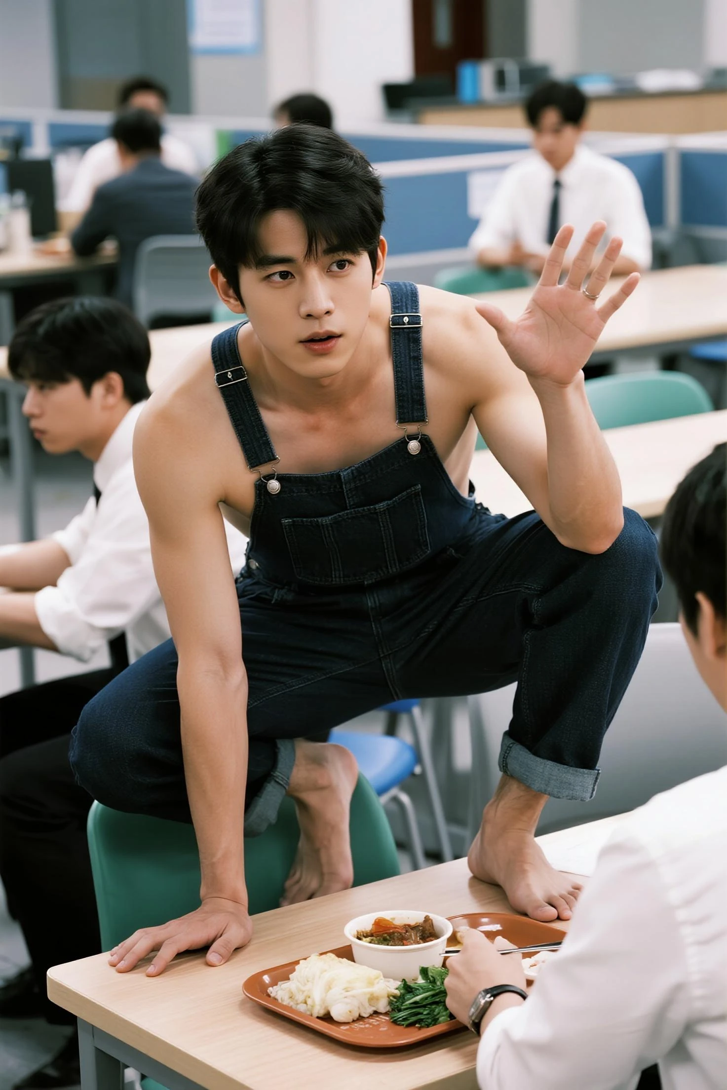 1boy、Photo Quality、Cute handsome man、Mash Hair、Japanese male, 、Completely 、、、Huge 、Highest quality、Realistic、beautiful、In front of the podium in the classroom、A figure standing in front of many students looking towards the camera