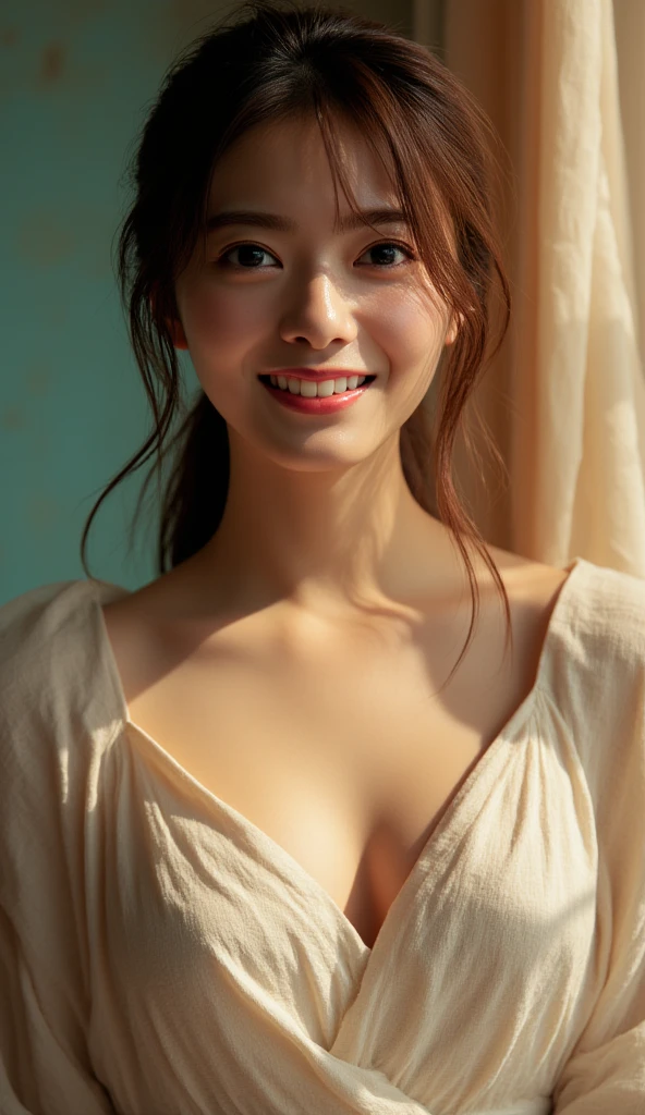 1girl, offshoulder, light smile, shiny skin
best quality, masterpiece, (photorealistic:1.4)