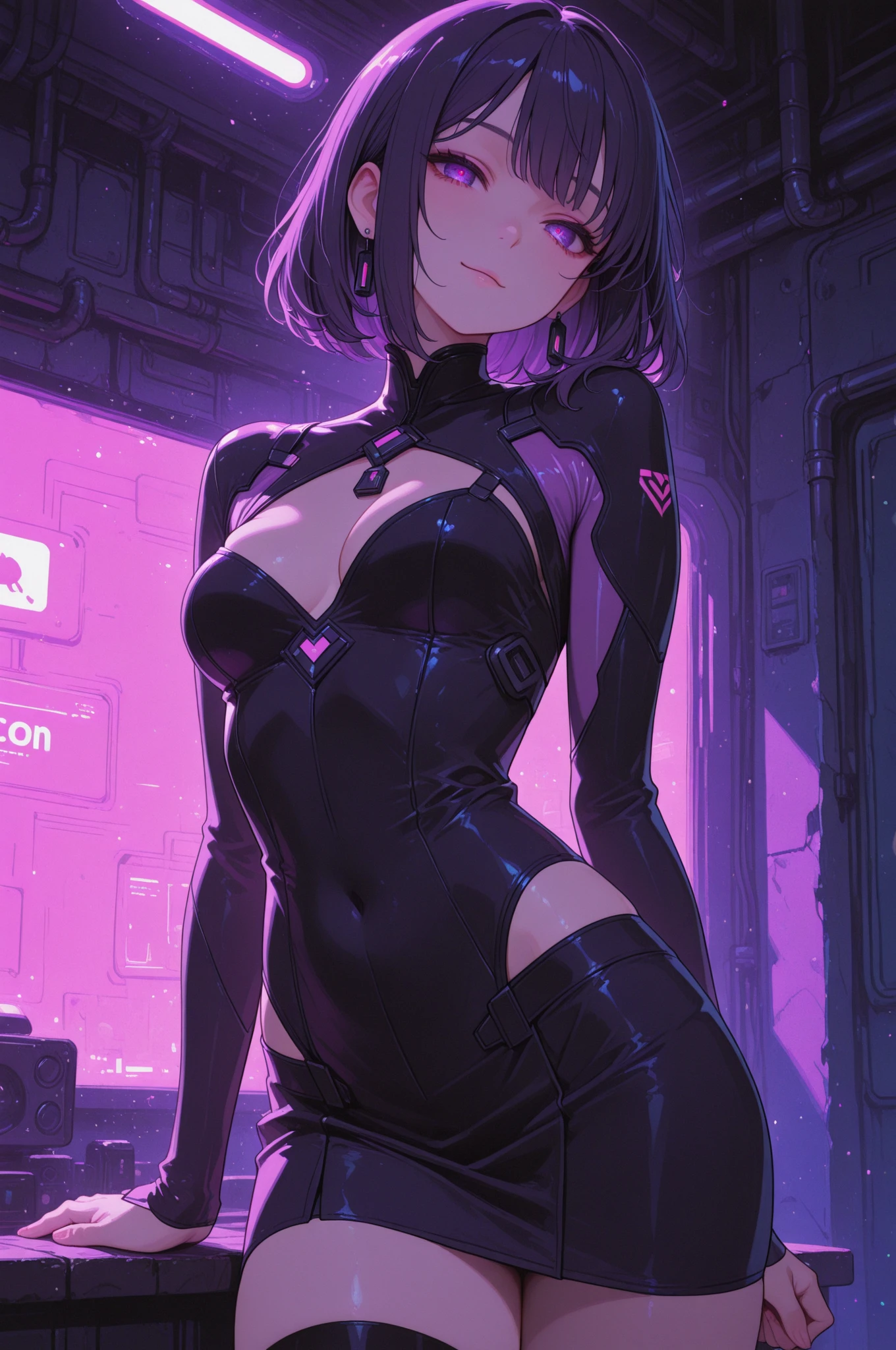 evil smile solo, masterpiece, best quality, agrias, grey sweater, black leotard, standing, looking at viewer, short hair,oculos,evil smile, evil look, juri han,luvas preta,roupa azul,yandere rosto,low lighting,coxa sarada copo detalhado,olhando para frente
