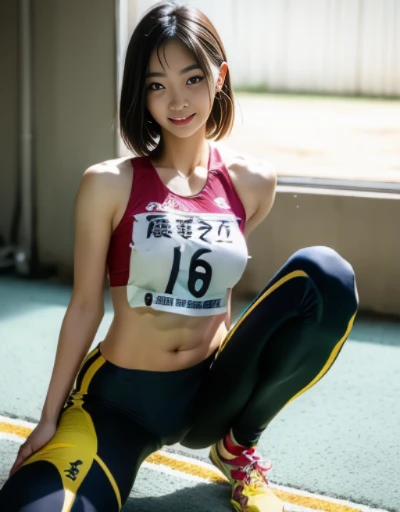 Browsing Caution ,Japanese,thin,Athletics Stadium,Tan Lines,smile,Very beautiful face、Armpit sweat、Big Breasts、Sweaty crotch