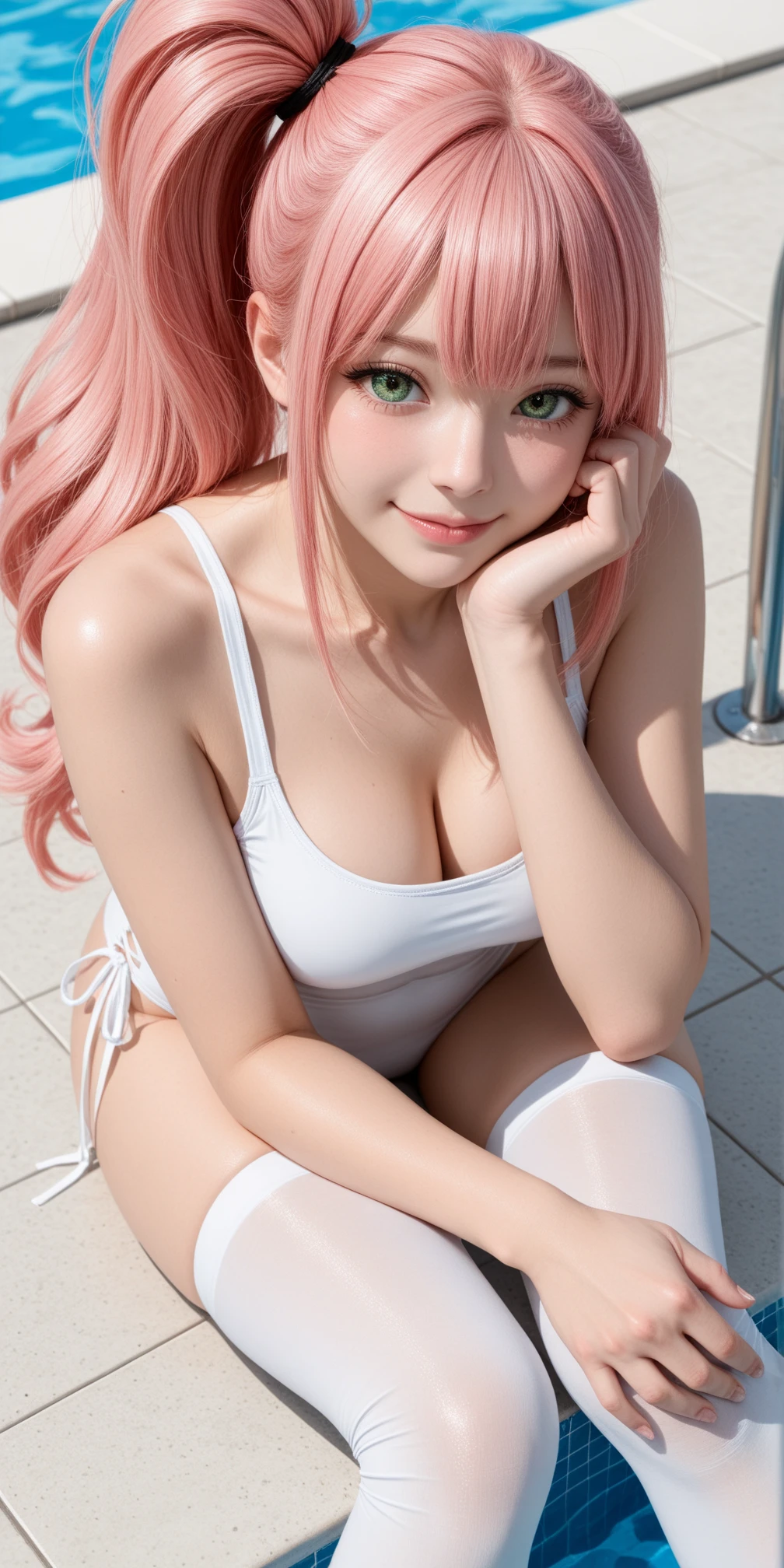 （Woman lying in basement）1girl in, Pink hair, Blunt bangs, Bangs, Long hair, Wet hair, makeup, lightsmile, Parted lips, Bright pupils, One-person viewpoint, Wide Shot, , Sideways, F/1.8, 135 mm, canon, nffsw, retinas, masutepiece, ccurate, Anatomically correct, Textured skin, Super Detail, high details, High quality, Best Quality, hight resolution, 1080p, hard disk, 4K, 8K White Tank Top、Denim （up skirt）　((White lace  visible)）Floats off the shoulders、off shoulders、Black tight skirt（（Full Body Angle））、（open one's legs、stick out buttocks）、（shapely breasts,)、((sexypose)))、(camel's toe), tongue、 orchids、Runny  Discharge、Blowing tide、Very beautiful breasts、Grasp your breasts with both hands、 Spread your legs、 excitement、 Expressions、shinny skin。realisitic、Photorealsitic:1.37)、(Kpop Idol)、Medium Hair、(Pink blush)、(illuminating)、[[、Spread your ]]、(独奏)、dynamicposes、((erectile ))、(Puffy eyes:1.２)、 (Slim legs)、erotick、nffsw、Highly detailed ambient occlusion、超A high resolution, A hyper-realistic, Highly detailed, (yawning), ((())), ((she is soaking wet)).Best Fatl, Highly detailed, (yawning), ((())), ((she is soaking wet)).,(((Left leg is restrained、Beautiful woman suspended by rope))),(Tears flow, cry with pain),(（Hands are restrained with a noose from the ceiling behind the head））,((Hands tied behind the back)),(( the neck is tied with a noose)）,（（The noose digs into the body））、 ((  crotch, )）、（Eyes closed）