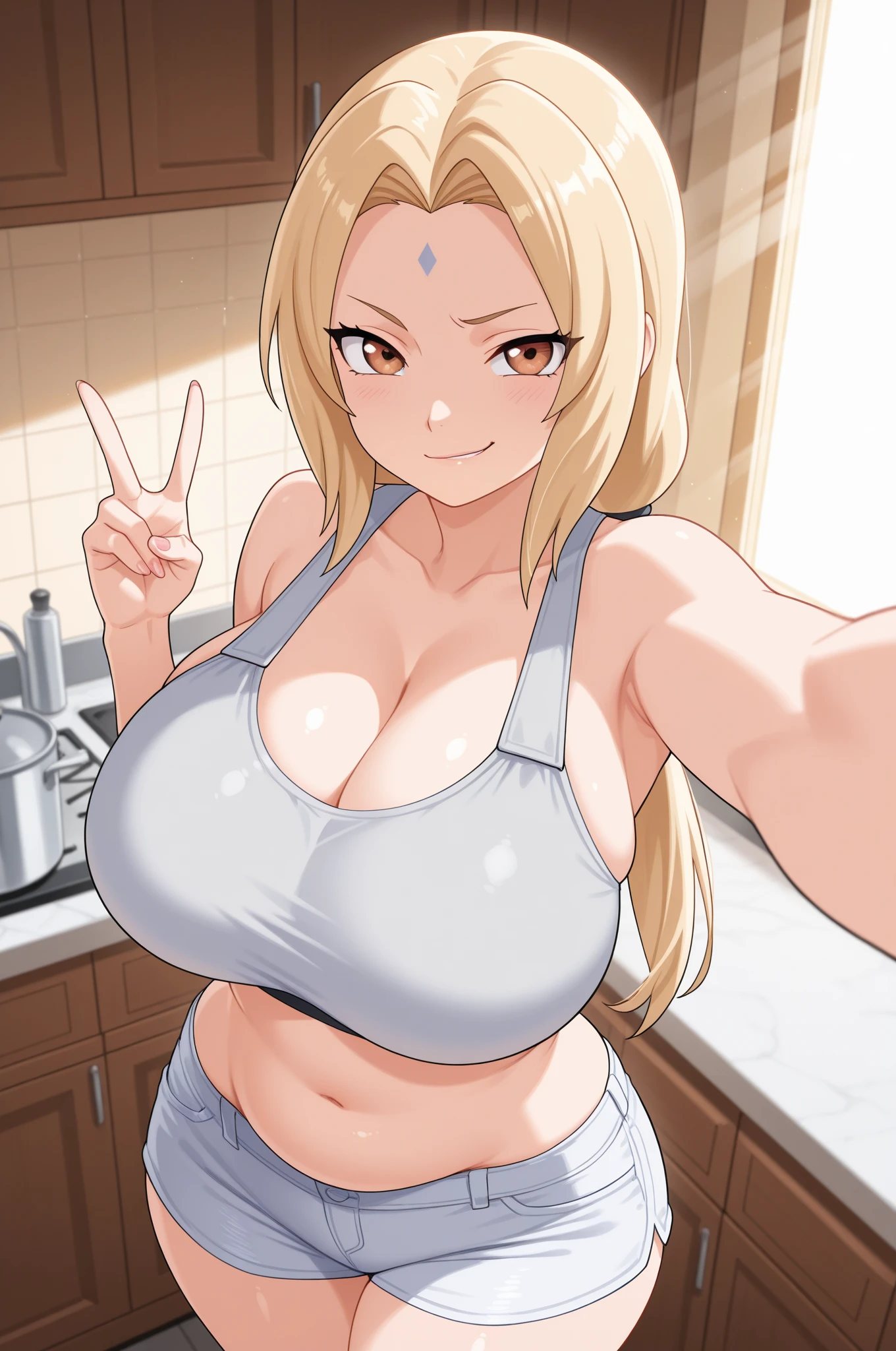  anime girl barbara (genshin impact) busty  with thick thighs and big ass bigger than thighs and head and body with blonde braided hair hyper ass, ass view in a bikini 