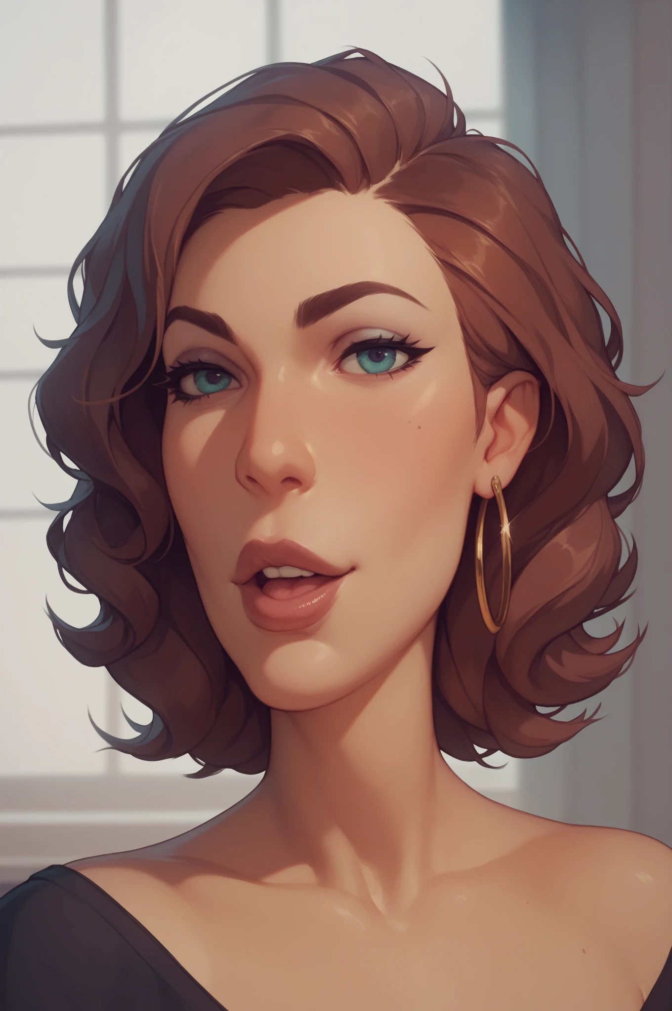 score_9, score_8_up,score_7_up, score_6_up, score_5_up, score_4_up, woman, best quality, highres, portrait, solo, beautiful, makeup, soft lips, kim possible, jealous, large , dress (((multiple jewelry)))