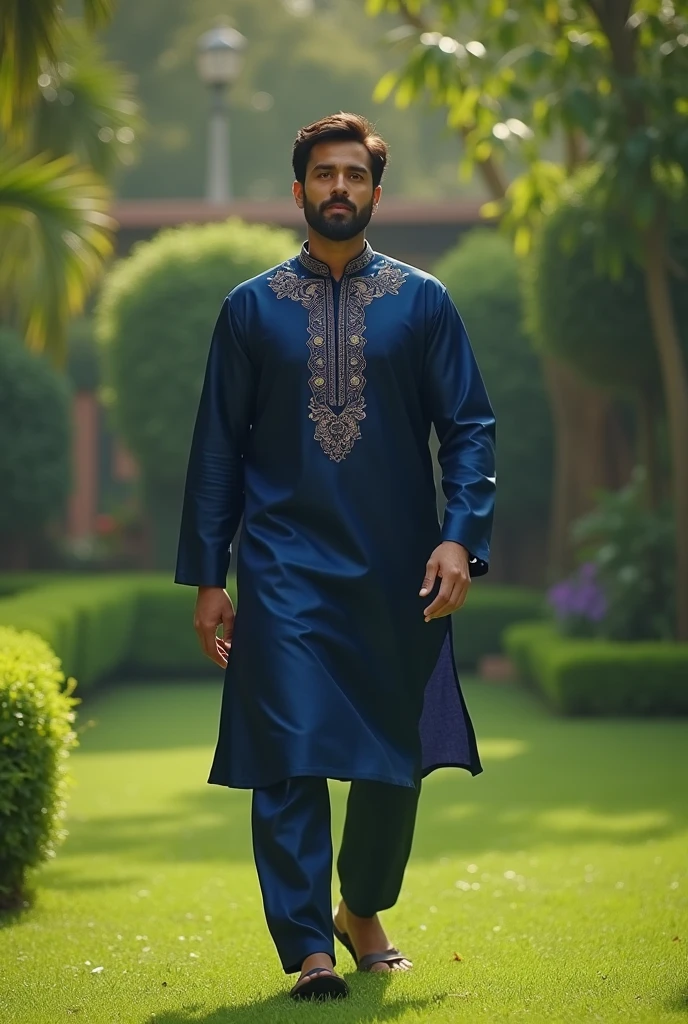 Choudhary man with pagri much 
 with chiken roll in hand 