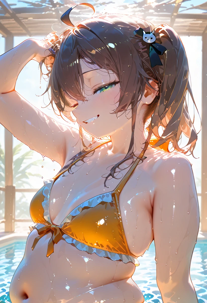 White short thin t-shirt, realistic ??????, (((big)), seductive anime girl, photorealistic perfect body, beautiful attractive anime woman, perfect body with realistic shading, photorealistic anime, photorealistic anime girl rendering, hyper realistic anime, beautiful anime girl, tropical on the beach, (((((lower ???????))) ), (Perfect Body: 1.1), Reddish Brown, (Very Elaborate CG 8K Wallpaper), (Very Delicate and Beautiful), (Masterpiece), (Best Quality): 1.0), (Ultra High Definition: 1.0), Realistic Shadows, [High Resolution], Detailed Skin, Ultra Detailed ((Colorful)), Fine Skin, Ruddy Skin, Photorealistic, Cleavage, Underboob, Sitting, Sea, Pier, Sunlight, cross-legged, mole on the ?????, ((((Sweating profusely, body wet, sweating a lot on the floor, wistful expression, ?????? is wet a lot, hiding the ?????? with your hands, rubbing your ?????, ?????? expression,)))