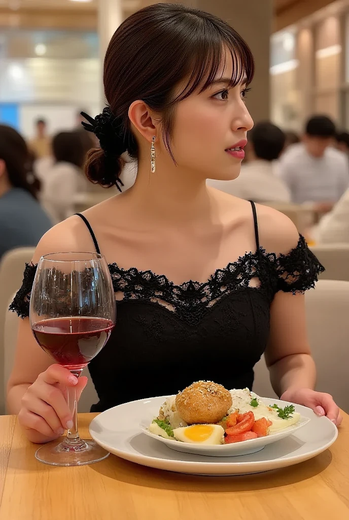 Single girl photo (highest quality、8k、masterpiece:1.3) 1 female、Happy Smile、 (Slim face), (The body is スリム), (Brown Hair), (Shortcuts), ((Bob Hale、Straight hair:1.2)), Wine glass on the table、Please put light on my face、 Amazing view of the sunset sky and clouds、Amazing mountain views、The wonderfulness of smiles、Bright image、Blushing, Shortcuts,Bright Face、 (42 years old), red wine 、Appetizers、Italian food、Wine bottle、Champagne、sparkling wine、Long bikini、dress、Attractive beauty、restaurant, Nova Frog Style, actress, model, Upper Body, White wine, red wine, wine glass,
