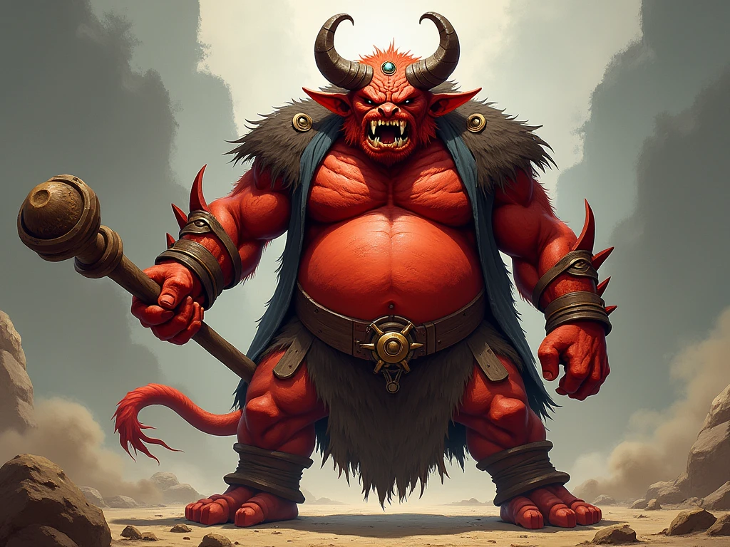 ultra-detailed, masterpiece, masterwork, high quality, best quality, hdr, (nature), , male, solo, dragon, (()), chibi, (little red body minotaur), (white chubby body), (long golden hair, yellow eyes), standing, front view, dynamic angle, (, perfect ), public hair, (cross your arms), earrings