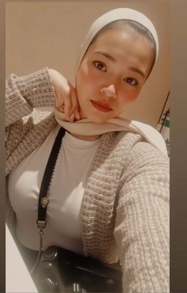 masterpiece, (ultra-high-definition portrait, vignet:1.4), Realistic, extremely detailed, CG unified, 8k, Clean lines, highly detailed, High-definition, raw color photos, she is smiling, Realistic portrait, Cinematic Light, Beautiful detailed, (1hijabgirl, indonesian:1.5), (165cm tall,  with lips like she wants to kiss:1.5), Beautiful ,  details, very tight, (Biggorgeous , Serious Face:1.5), (Serious Face, Big :1.4), Close up of a girl in Beautiful clothes with errected , biggorgeous , Soft smile, scarf, (Bombastic Side Eyes with curvaceous body:2), pose 4 of 1 6, , No bra, ( that are clearly sticking out detail:1.2), Outdoors, high intricate detailed.