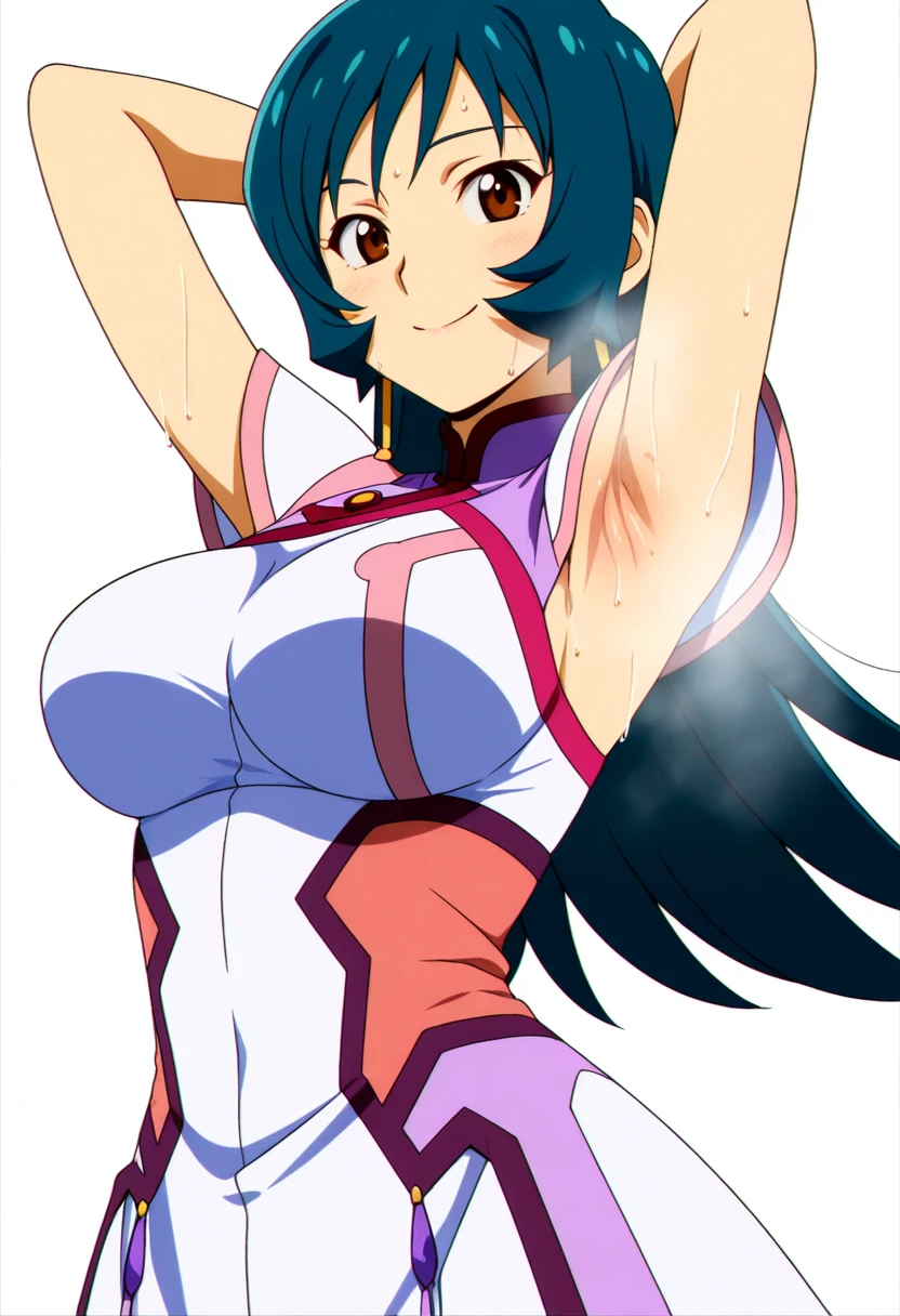 lime,spandex,green eyes,fingerless gloves,1990s (style),blue hair,retro artstyle,long hair,yellow bandana,bike shorts, full body