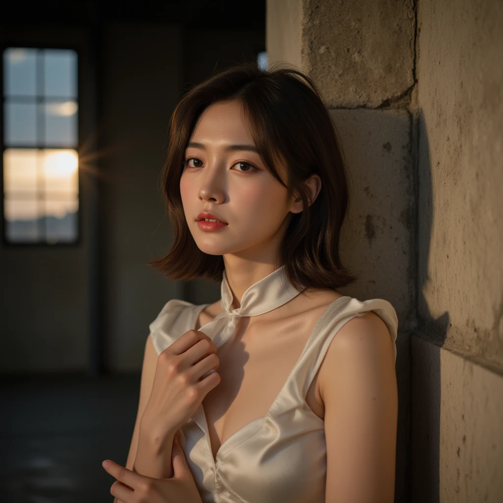 Tabletop, highest quality, figure, Very detailed, In detail, High resolution, 8k wallpaper, Perfect dynamic composition, Beautiful fine details, short hair、it's raining、Pointing to an umbrella、drop,Water Drop、Center of chest, Natural color lip, Bold sexy pose,smile,20-year-old girl、cute、sexy shot looking at camera