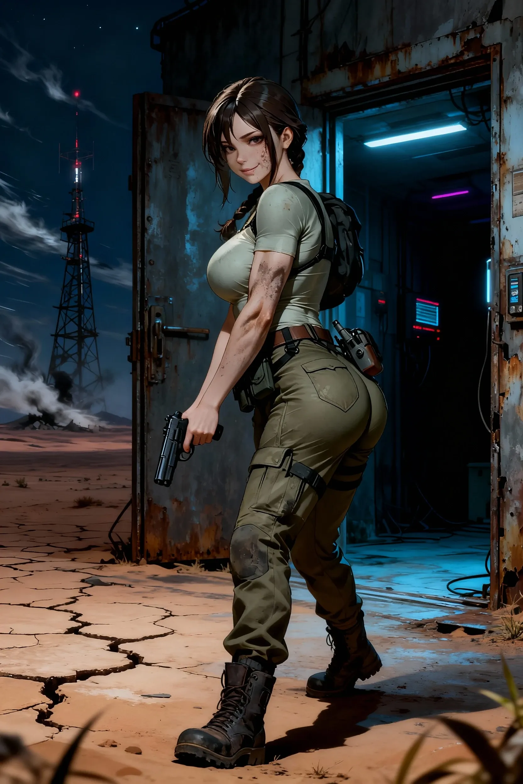 (8K、ultra high resolution、highest quality、masterpiece、realistic、ultra high resolution:1.2)、High-definition RAW color photo、professional photos、 (whole body:0.8)、(realistic、photo realistic、motion blur:1.2)、(、Always have a firm 、beautiful 、big 、toned body:1.2)、((Always colorful and very shiny mountain bike racing uniform、A beautiful Lara Croft  always  bicycle dynamically:1.3))(Straddle the saddle(saddle with white 、insert white  in )  Copeous amounts of  dripping down the . Bright colors、vivid lighting、scenic downtown:1.2)(natural skin texture、fine skin、hyper realism、intricate details、Depth of the bounds written、adult woman、(masterpiece、highest quality、high detail))、smile happily、Big eyes、Clear double eyelids、perfect face、small face(look at the viewer、eye highlights、lip gloss have short black bob、Helmet)