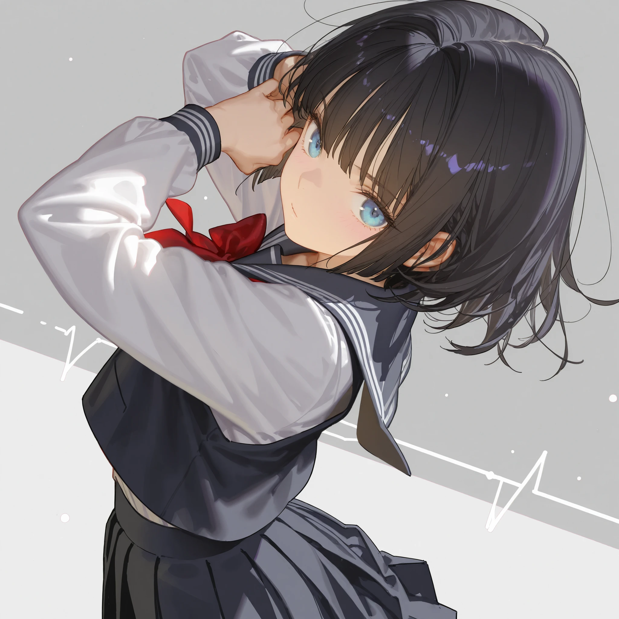 A beautiful girl with twin tails is crying as she holds her hands over her  and worries about her flat .
