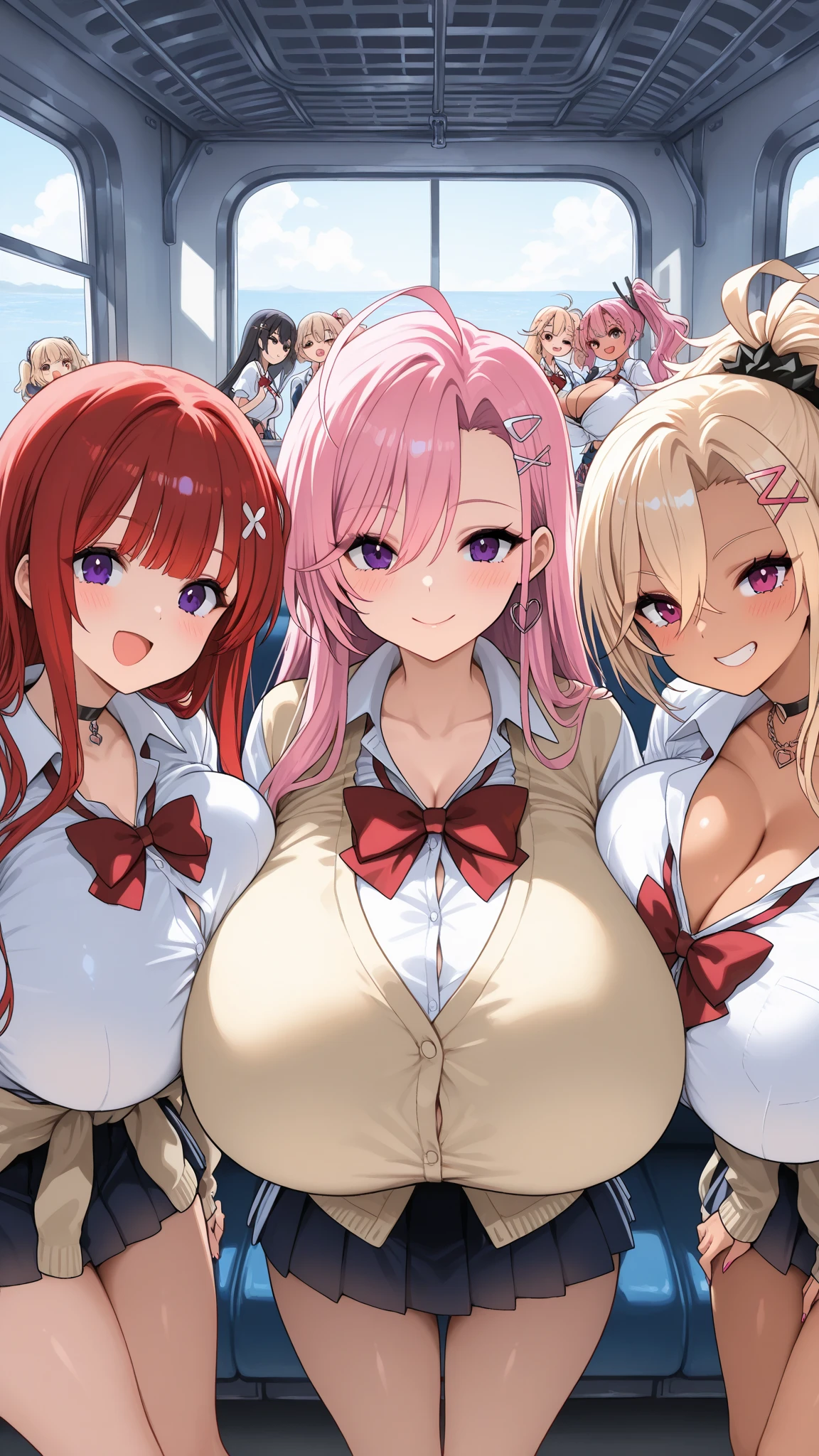 Beautiful woman, sparkling eyes, false eyelashes, pink lips, big and full breasts, two arms, Thumb and four fingers, anatomically correct fingers, detailed description, Plaid ruffle dress, Outing, Casual style, Outstanding style, ribbon