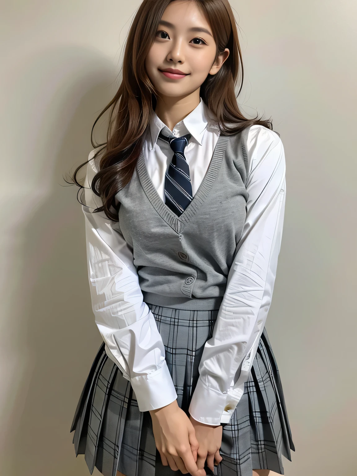 （best qualtiy，4K，tmasterpiece：1.2），Pretty women，1girll，Raised ：1.1，Dark yellow hair：1.1，Woman in school uniform，Soaked black school uniform，Super detailed face，Detailed lips，A detailed eye，二重まぶた， white stockings，Stand up