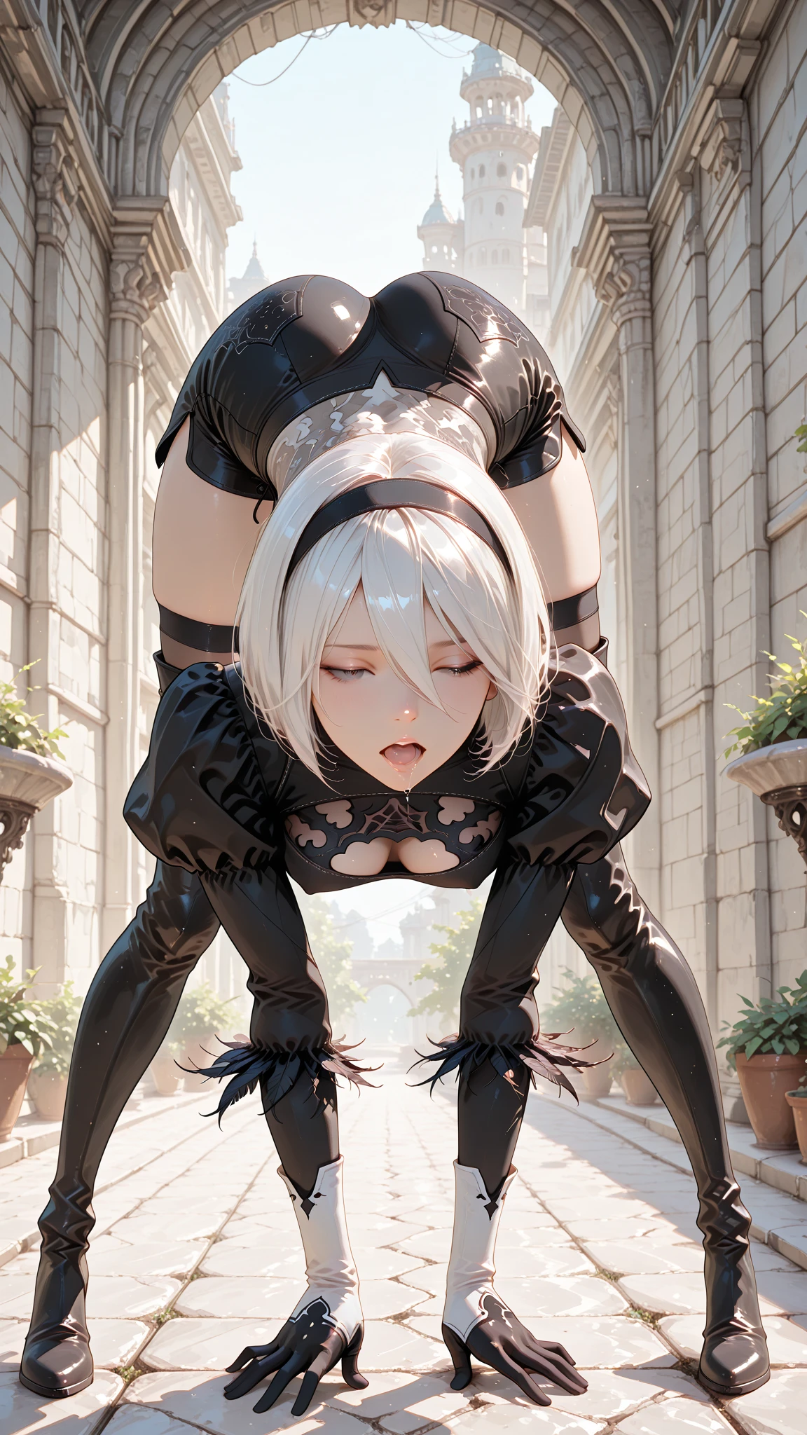 (best quality, masterpiece, uncensored, high quality, ultra detailed, extremely detailed CG, beautiful face, beautiful eyes, beautiful hair), solo, (1girl, (((dark brown dhair, silver inner, Hair Flaps, high ponytail)))), (((((leotard armor, collar))))), (((((extremely awesome detailed deep-silky-healthy-lackwarm-foundational-baby face))))), , , skindantation, hiqcgbody,(gleaming skin), (outdoors, alley:1.2), masterpiece,best quality,(size difference:1.4),(huge male necromancer,(monster:1.3),vampire standing:1.3), meatshield style and (1girl) and (monster ), motion lines,(suspension,reverse suspended congress),(absurd stomach bulge), collar, chain,, , tears, small , ,large insertion,teeth, bound, ,rolling eyes, ,bondage,navel, tongue, open mouth, crying with eyes open, , , tongue out, , (legs up),restrained, ,, cuffs, , black collar,veins,arms up, (eerie atmosphere, horror theme), suspenders, (extremely awesom e detailed and ribbon:1.3),(extremely awesome detailed deep-silky-healthy-lackwarm-foundational-soft-skin:1.1), (extremely awesome detailed gleaming skin), (extremely awesome detailed pretty face, extremely awesome detailed eyes, extremely awesome detailed shiny hair:1.2), (embarrassed, closed mouth:1.4), extremely awesome detailed dynamic lighting, extremely awesome detailed caustic, extremely awesome detailed deep shadows,(best quality, highres, absurdres, extremely awesome detailed CG unity 8K HDR wallpaper, perfect :1.1),(extremely awesome detailed realistic, extremely awesome detailed 3d:1.0)