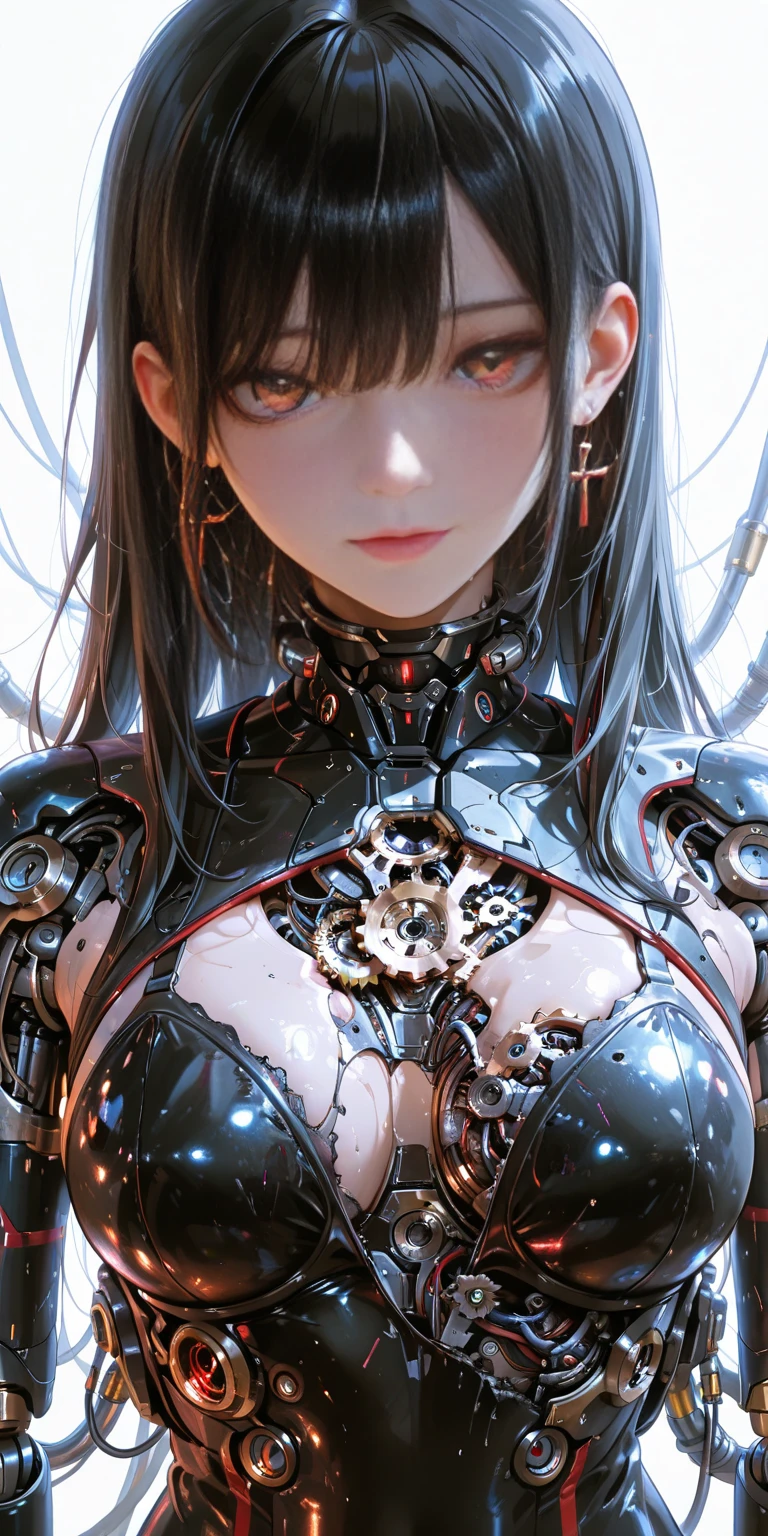 (((masterpiece))), ((highest quality)), (Super Detail), (CG illustration), (So evil and beautiful)), Cinematic Light, ((1. Mechanical Girl)), single, (Mechanical Arts: 1.4), ((Mechanical Limbs)), (Blood vessel attached to a tube), ((Mechanical spine attached to the back)), ((Mechanical cervical spine attached to the neck), (Back to viewers)), Expressionless, ( Wires and cables connected to the head and torso: 1.5), SF, Apocalypse, Remains, (Lower body integrated with mechanical device), (Blood: 1.5), Cruelty, Disorganized, , Integration with machines, The End Times, Super Future, inorganic, Research Room, Constraints, (Beautiful luxury: 1.2), (1 girl: 1.3), Body wrapped around the tentacles of the machine
