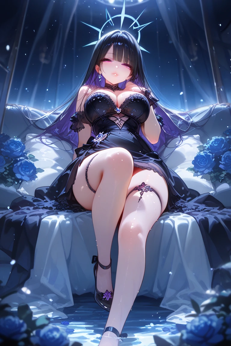 ((Biologically correct limb count))、((Full Body Shot, Full-body photo including face、Head to toe photos))、4K、masterpiece、((Focus on the face))、((Symmetrical facial features))、Eyes of meticulous depiction、One beautiful woman、Excellent style、（(Panties and bras、Garter belt and garter stockings、High heels)）、Detailed Description、Small earrings、necklace、Low - Angle、Looking up、The moment she lowered her pants in a navy blue wedding dress、(((足のBook数は２Book)))、Posing in the snow、smile