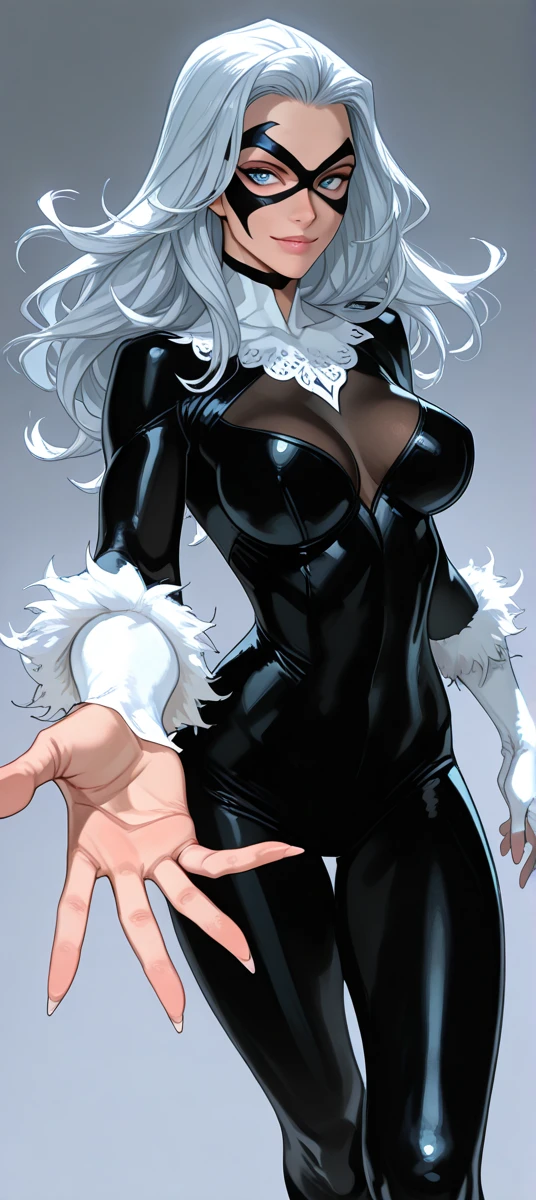 (Uhd, Masterpiece, Textured Skin, Super Detail, High Details, High Quality, Best Quality), Detailed Face, 1woman, mature pretty woman:1.5, curvy, cowboy shot, Silver hair, (Black tightoutfit, pants), (Huge body:1.5), (Long skeletal tail:1.4), Claws