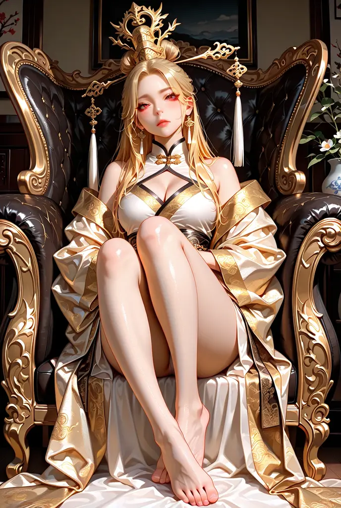 princess,gold braided hair, beautifull face, see thure dress, stockings, ??????