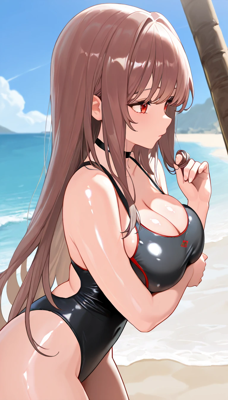 masterpiece, best quality, beautiful art, high resolution, well formed hands, body and fingers, 1 woman, solo, Denise Milani adult, big breasted, cleavage, hair ornament, wearing a Tyris Flare outfit, full body, sexy and  bikini, gorgeous legs and thighsryona , in peril, she is being beaten up by her opponent, she is knocked down and she is slapped in the face and being slammed against the floor, being humiliated by her opponent, receiving the impact of her opponent's attacks, closed eyes, screaming in pain and agony,  and perilous scene, bouncing breasts, weak and helpless, martial arts tournament on the beach  