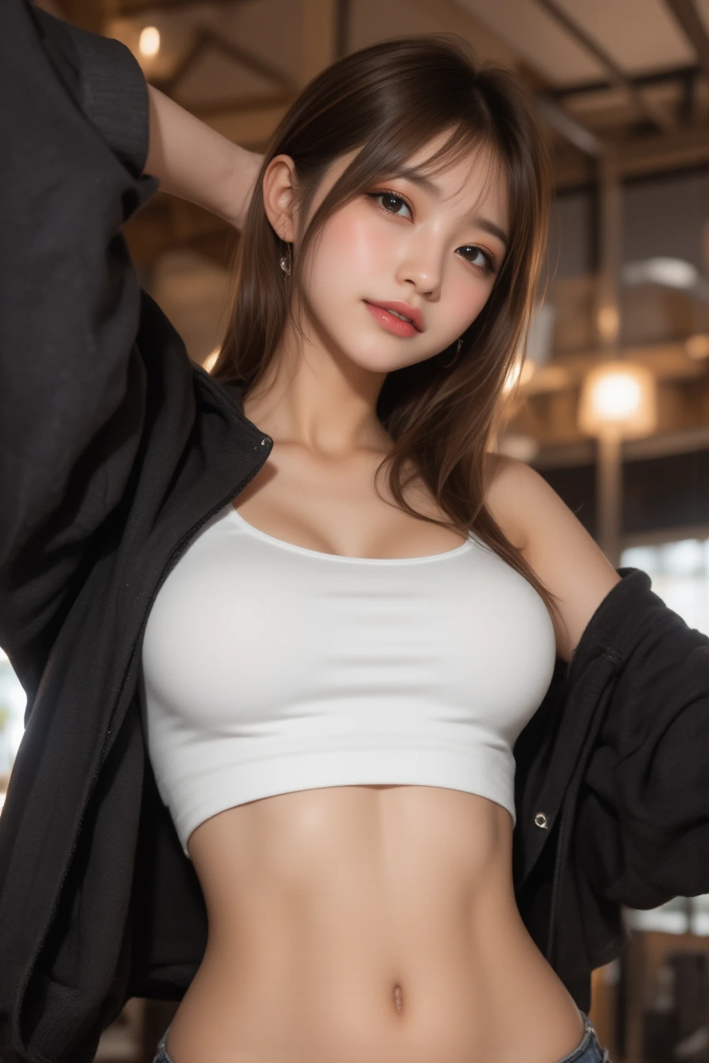 1girl, woman, masterpiece, best quality, highest quality, cinematic lighting, (volumetric lighting), extremely detailed CG unity 8k wallpaper, focused, 8k wallpaper, extremely detailed, ultra realistic, photorealistic, sharp focus, absurdres, (HDR:1.2), (high contrast), photograph, detailed and intricate, instagram, portrait, highly detailed, digital painting, artstation, concept art, smooth, sharp focus, illustration, cinematic lighting, (whole body:1.2), (big :1.3), ((slim thigh)), (show legs), look at the viewer, 18 yo, , wet body:1.3, show thighs to knees.