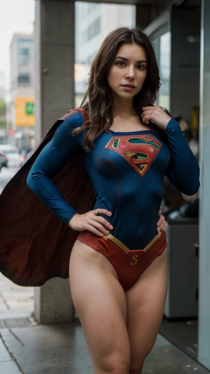  on knees wearing supergirl costume