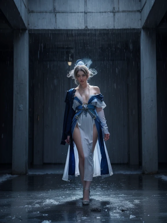 /imagine prompt: The bold and courageous Storm, played by Charlize Theron, stands resolute in the midst of a raging storm, using her mutant abilities to control the wind and rain and protect those in need. The scene exudes the signature style of director Patty Jenkins, with a mix of emotion and empowerment. The color temperature is cool and serene, with a range of blues and grays adding to the solemn and reflective feel of the setting. The lighting is soft and subdued, with flashes of lightning and gusts of wind creating a sense of tension and urgency. The camera model used to capture the scene is an Arri Alexa Mini, with its exceptional image quality and cinematic depth capturing the powerful performance and commanding presence of Charlize Theron as Storm. Keywords: emotion, empowerment, cool colors, subdued lighting, cinematic camera