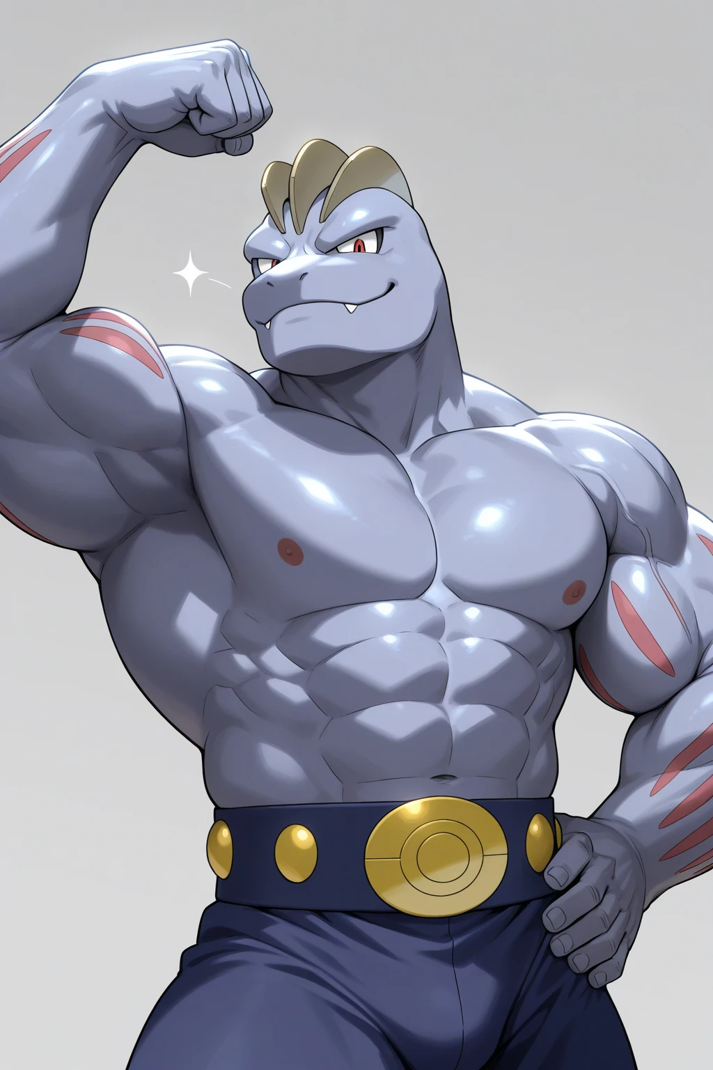Anthropomorphic wolf，werewolf，man，large pecs，broad shoulderuscular limbs， upper body，huge , muscular, large, bearded,  hair, body hair, chest hair, arm hair, leg hair，full body, grey fur ((high detail，masterpiece，best quality, high definition))