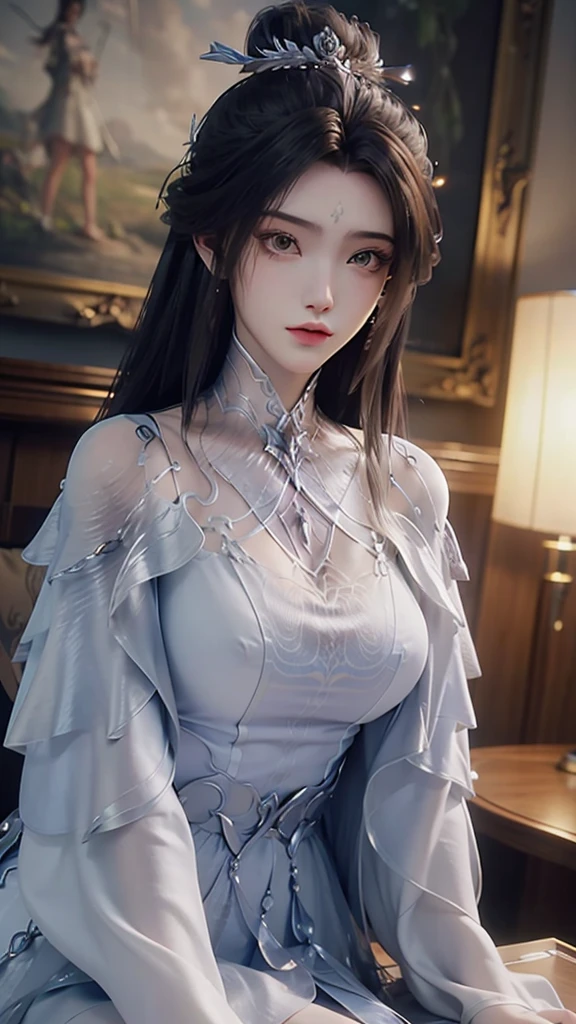 best quality,highres, high resolution, 4k, 8k,3d rendering, weak light, physically-based rendering,masterpiece, (upper body), a girl, luxueqi, solo, looking at viewer,