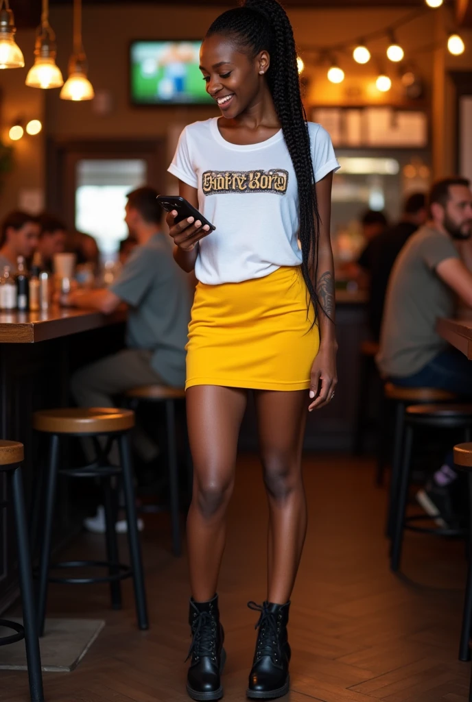 one light ebony girl, medium curly hair, chestnut brown hair, casual outfit, mall background, full body pose, full body, beautiful, 4k, realistic
