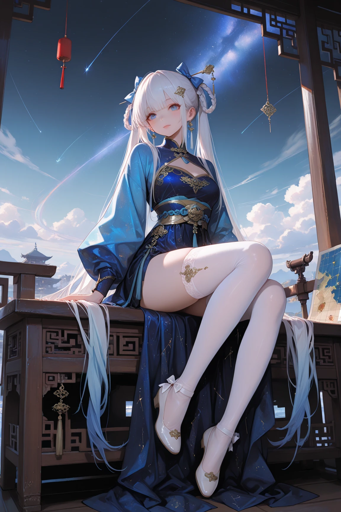 ((Biologically correct limb count)),(( From head to toe,Full-body photo including face)),4K,masterpiece,((Focus on the face)),((Symmetrical facial features)),Eyes with detailed description,Beautiful woman,Great style,Beautiful arms,Beautiful legs,Beautiful Hands,(Small Ass,Thin thighs),Detailed depiction of the face,Small earrings,necklace,(Will school uniform,dress((High heels))),((Outdoors at night, early morning)),(((blue blonde))),Realistic photo,Looking up,smile,((Sitting in front of the Taj Mahal,Panty shot)),Nobody is here,(Thick Fog)