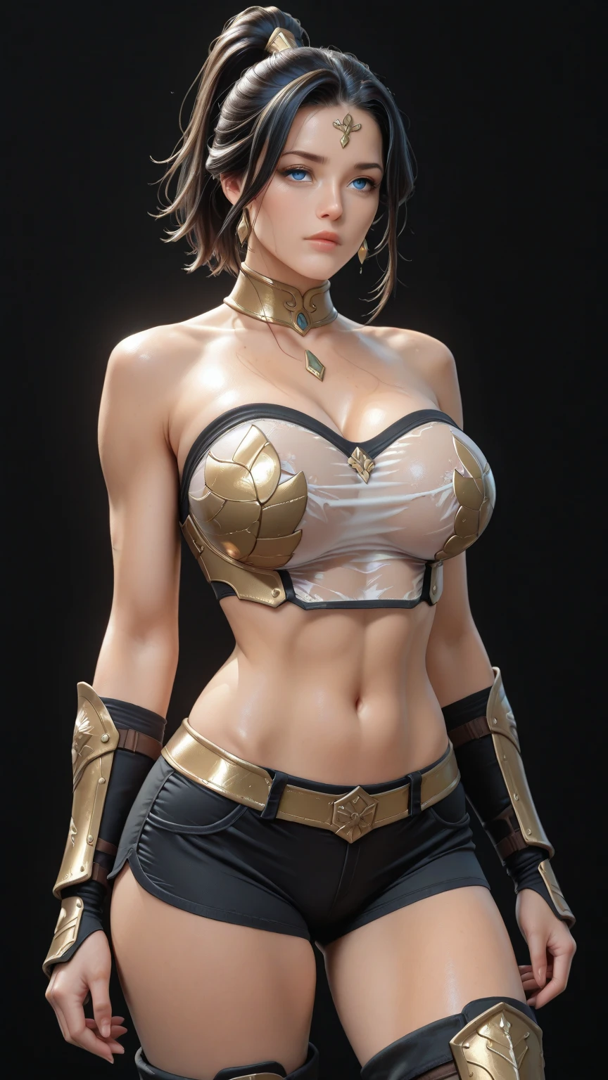 (photorealistic:1.4), ((thick body, slim waist)), (masterpiece, sidelighting, finely detailed beautiful eyes: 1.2), (princess zelda:1.2), masterpiece, realistic, 3d face, glowing eyes, short hair, lustrous skin, (:1.2), solo, (midriff), blonde hair, 80s aesthetic, underboob, loose crop top, neon,  face, view from below