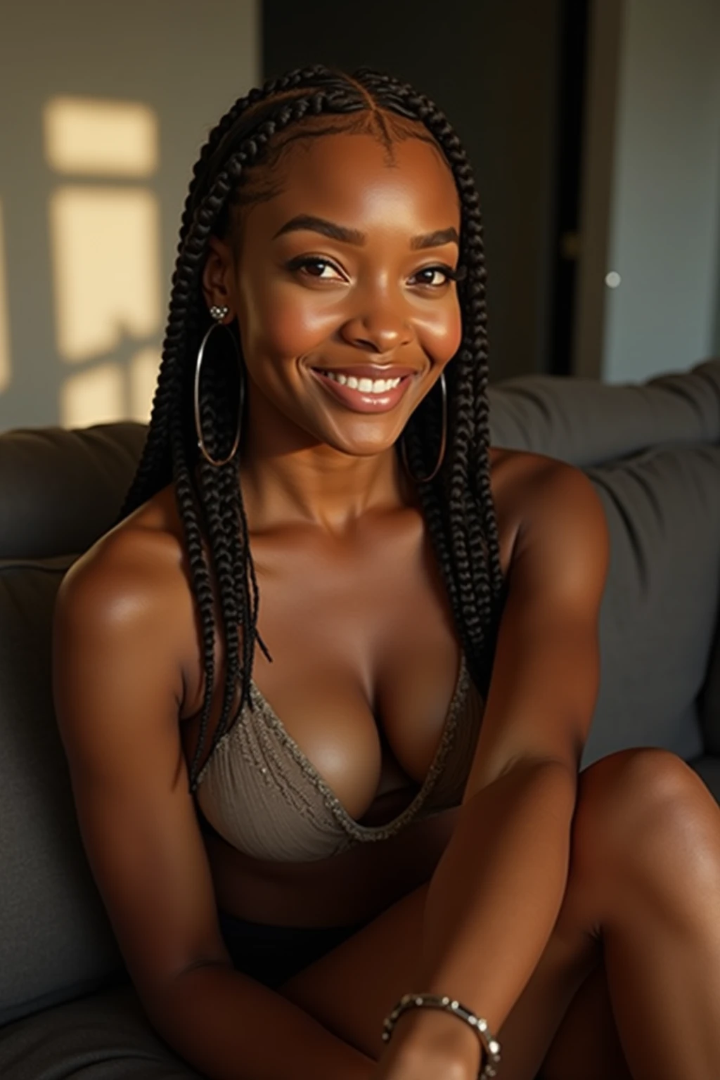  girl,seeing the camera,, small breast,pony tail,oily skin, laughing 