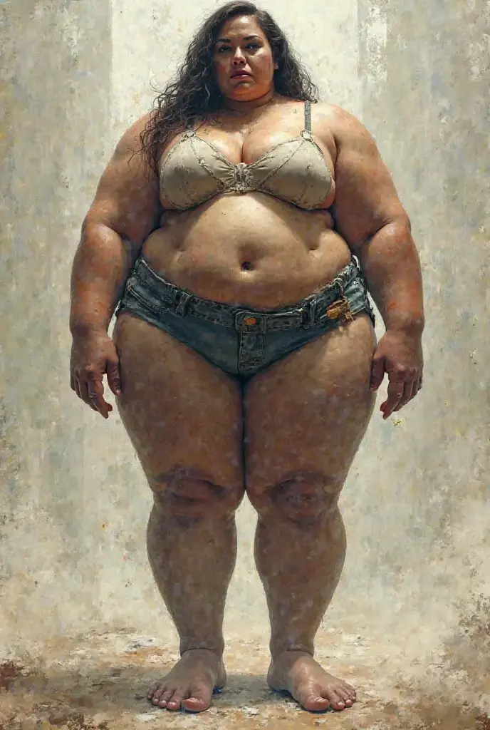 Female Peter Pan short hair, very hairy hirsute body with hairy legs and big hairy 