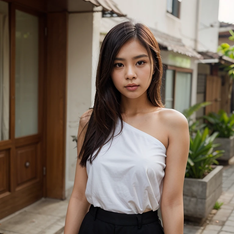 Thai person,The long brunette waved and smiled., asian woman, Southeast Asia, 30 year old woman,