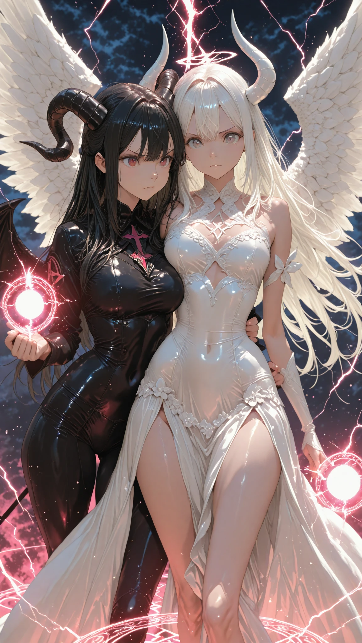 ((On the table, best quality)), Delicate face, Character Design Sheet，whole body, Perfect proportion，Rich in details, Multiple poses and expressions, Very detailed, Martial Arts Girl，1Girl with black wings，Gradient hair color，Golden，Delicate eyes, ，1 Angel Wings Girl，cloud，High balance, Halo，Natural light，Starlight decoration，Background greek temple