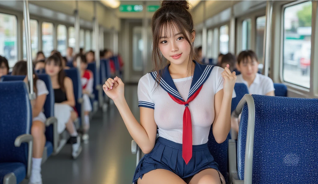 、Panoramic viewing angle、 Real、Breast Real、Mastepiece、It is high resolution.、Photo woman、Detailed digital illustration、Wavy Long Hair、Folded ponytail、Detailed eyes、Shiny Hair、(( in school uniform:1.6))、Very beautiful woman、The eyes are double、Normal chest、Bust A cup、high resolution、high quality、Detailed background、((In a train crowded with gentlemen:1.4))、((Two Arms、Four fingers、One thumb))、((Two Legs、Four fingers、One thumb))、Very beautiful woman、masterpiece、Crying is such a bright thing:1.3、(((男の子達の見てる前で横から来る with an old man1.6))),(((:1.6))),((( with an old man:1.6))),((( in mouth:1.6))),