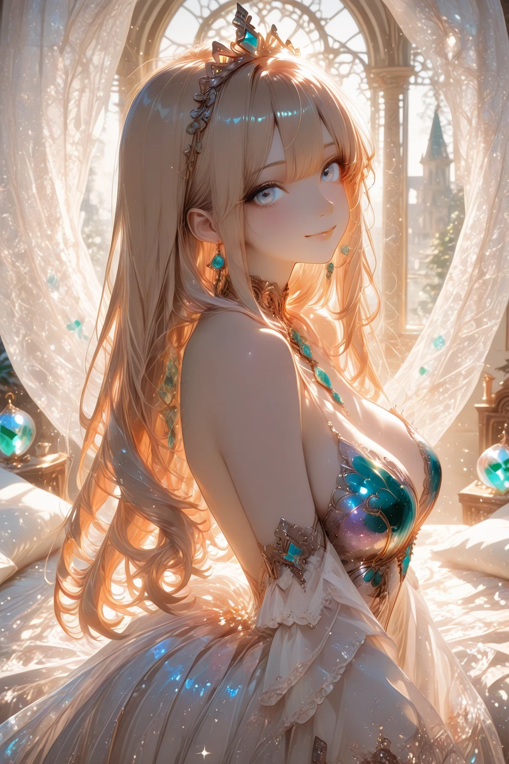 star、(Highly detailed CG Unity 8K wallpaper),(masterpiece), (最high quality), (super detailed), (best illustrations),(best shadow), (sharp eyeliner, eye shadow, fine eyes:1.1), (超High resolution,realistic,最high quality,realistic),(8K,RAW photo,最high quality,マstarプル),mature woman、sensual curves、huge breasts、thighs、bubble、お尻のmasterpiece, 最high quality, Super detailed, full body shot, mature woman, beautiful mature woman, nightgown and , enchanting smile, thick lips, Chubby lips, blush, looking at the viewer, provocative expression, beautiful髪型, cleavage, Plump、curvy hips、attractive face、、an inviting gaze、Expression of emotions、 、(((   set)))、Standing position、gorgeous accessories 、big breastsの女性,  shoulders, golden hair, colored feather, metal ornaments, colored flowers, particle, light, (masterpiece, 最high quality, 最high quality, official art, beautiful and aesthetic:1.2), (1 girl:1.3), very detailed,(fractal art:1.1),(colorful:1.1)、(flowers:1.3),most detailed,(zentangle:1.2), (dynamic pose), (abstract background:1.3), (shiny skin), (lots of colors :1.4), ,(earrings:1.4), (feather:1.4),masterpiece, 最high quality, Super detailed, 30~40 years, full body shot, beautiful 、various hairstyles，gold headband，plump breasts，beautiful butt，greek clothing，Tulle covers the breasts，perfectly proportioned, detailed clothing details,marble，god statue，cinematic lighting, film grain, Fuji color, 8K, masterpiece, Super detailed, high detail, high quality, High resolution,(((:1.2)))、 chest、Openwork decoration，((( dress)))、(((anatomically correct body))) , 最high quality, Super detailed, ((( )))、raise your butt, from below, (((R-18)))、Hakari、thighs, big breasts, Are standing, cowboy shot, blush, (((1 girl))), (masterpiece:1.3), (High resolution), (8K), (very detailed), perfect face, Nice eyes and face, (((最high quality))), (Super detailed), detailed face and eyes, (alone), High resolution、beautiful目,(((sexy pose)))、(((big breasts)))、((beautiful eyes))、luxury、(((超High resolution)))、(((detailed description)))、(((Chubby body type)))、(((Body parts that match the )))、beautiful長いまつ毛、well-balanced body shape、２book arm、2 feet、Just the right size for legs and arms、Fishnet tights、glamorous、(((Clear white and black eyes)))、lipstick、Sparkling、Undistorted face, eyes, and body、jewelry、gem