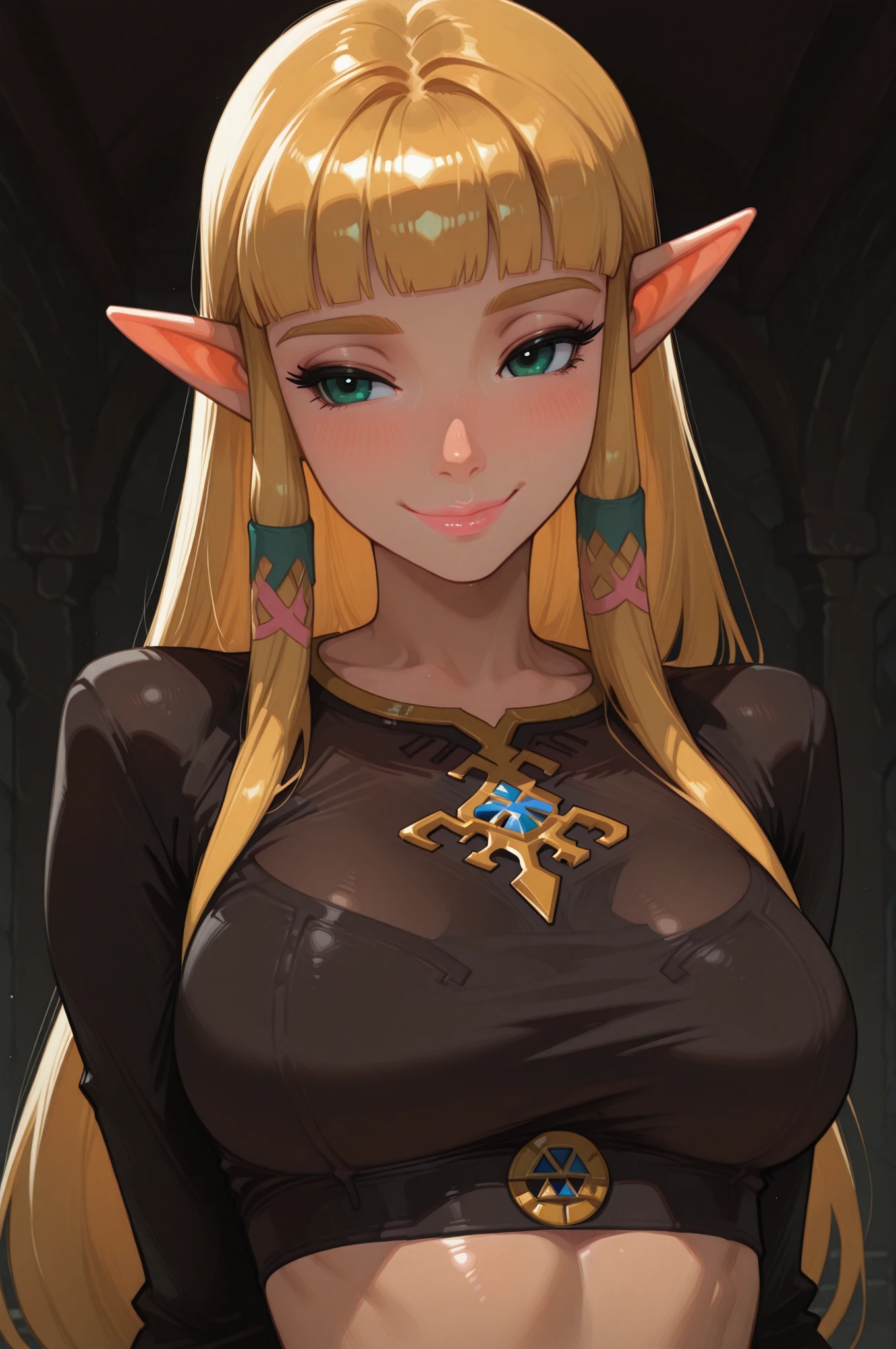 masterpiece, best_quality, 1girl, solo, linkle, nintendo, the legend of zelda, braid, twin braids, choker