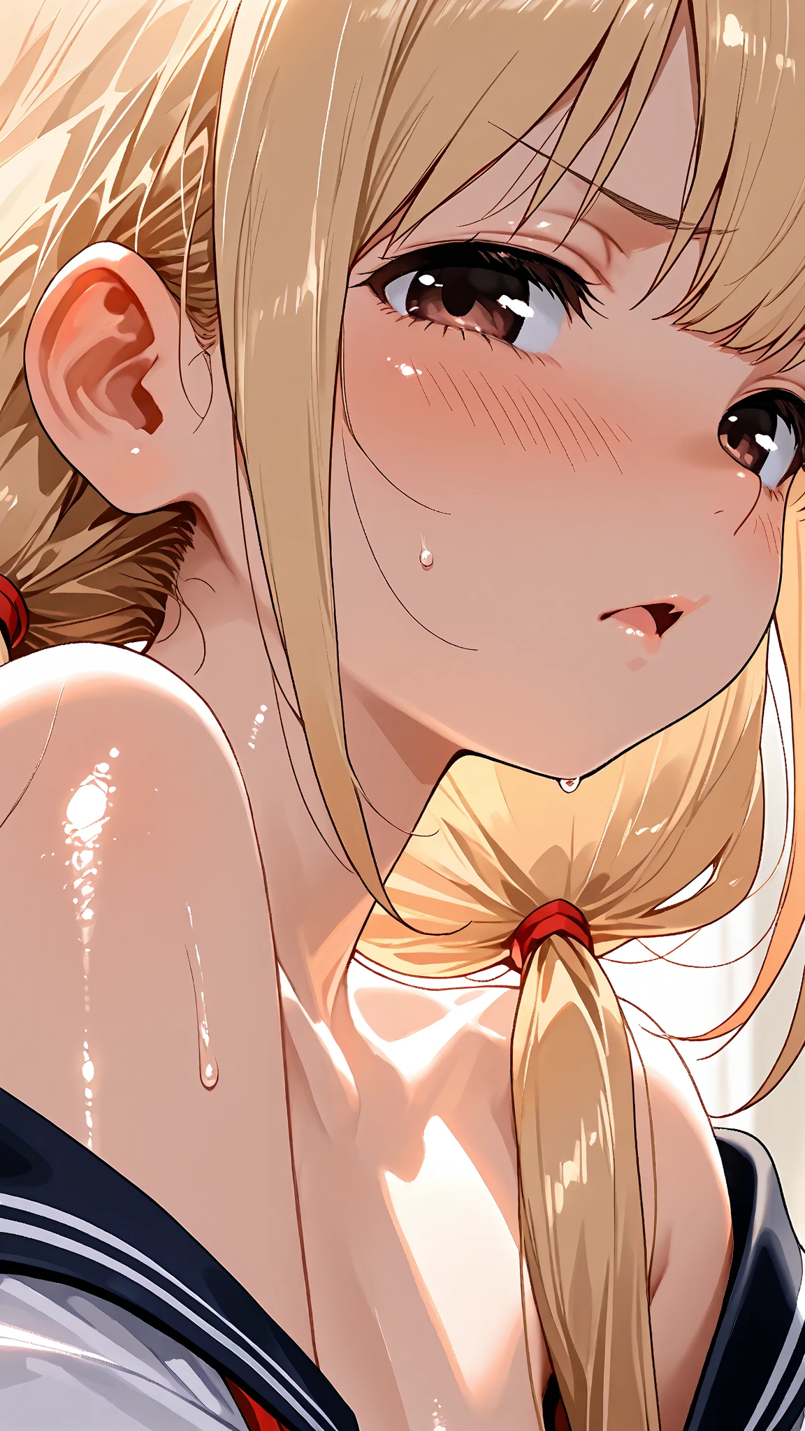 boyish Berry Short Slanted Eyes Thighs Open your mouth please Smaller Sweaty bed Blonde