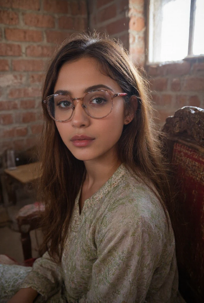 (best quality,4k,8k,highres,masterpiece:1.2),ultra-detailed,(realistic,photorealistic,photo-realistic:1.37),glowart:1.0,(bright,sketch,drawing:1.0),1girl,blush,collarbone,hair between eyes,long hair,looking at viewer,,portrait,shiny,shiny hair,side ponytail,pooja1,artistic color palette,vibrant colors,soft lighting,peaceful expression,subtle glow,playful atmosphere,gentle brushstrokes,colorful backdrop,captivating gaze,expressive eyes,dainty features,delicate shading,dynamic composition,intricate details,subdued background,bold contrast,ethereal aura,impressionistic style, pooja1



Create a full-body image of a realistic model. The model should have curly hair, light skin, and be wearing large round glasses. She should be dressed in a stylish, fluffy, pink top similar to the one in the provided image. The background should be simple and not distracting, highlighting the model. The model should have a confident and relaxed posture.
