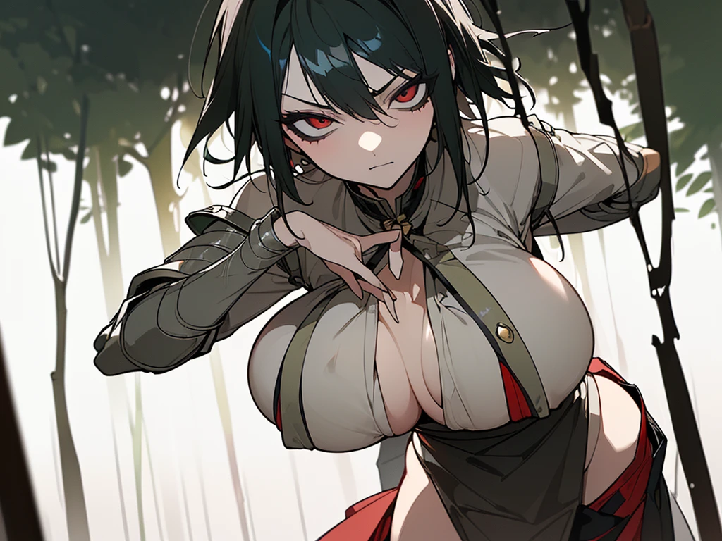  simple background, monochrome, horror (theme) there is a broken picture, black paint splatted, red blood splatted, smoked, red blood  (((anime girl character))), big ???????, wearing a mask