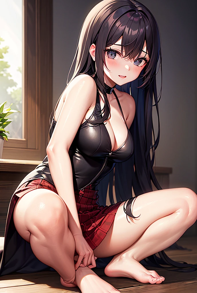 tifa, Anime girl with black hair and  hair accessories, , artwork in the style of guweiz, photorealistic anime girl render, photorealistic anime, Realistic Anime, anime. gentle lighting, soft full body shot 8 k, realistic anime artstyle, 3 d anime realistic, 8k artistic nose bokeh, anime realism style, kawaii realistic portrait, Beautiful anime portraits、((with breasts and  )), (((wear tight shirt raised above breasts))), Wear gothic style accessories......, completely , sitting with one leg up, face,Sweat,exhausted, weak,weak face  （（（： 1.8）），, ((completely )), ((breasts and  )), (( and  and  )), Correct limbs，Perfect limbs, Lie down on the floor.. Both arms above head