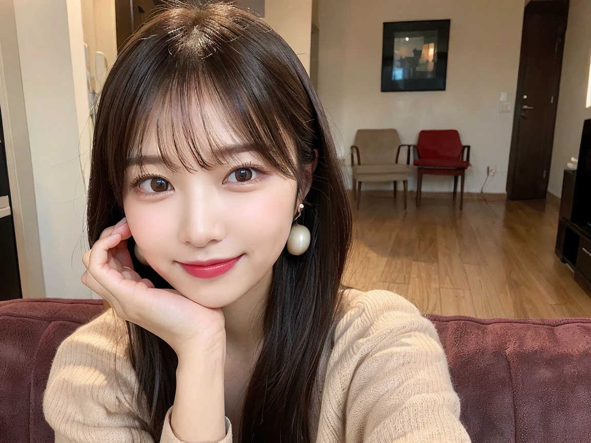 table top, highest quality, shape, Super detailed, finely, High resolution, 8k wallpaper, 完璧なダイナミックな構shape, beautiful and detailed eyes, Latest trend fashion Tokyo winter wear,medium hair, small , natural color lip,smile,20 year old girl、midnight、beautiful and detailed face、perfect and beautiful face、slim face and style,spread your arms wide,Big eyes,Take a photo from below the knees at a face angle、small face、beautiful detailed face、perfect and beautiful double eyelids