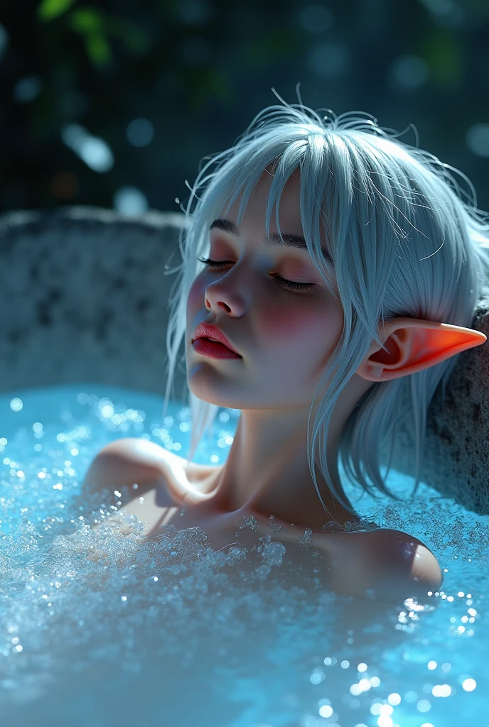 beautiful elf，Beautiful，moonlight，lake water，wet，，Real light and shadow contrast，Realistic ray tracing，True light falloff，anti-aesthetic style，Poodlepunk，Snapshot aesthetic style 