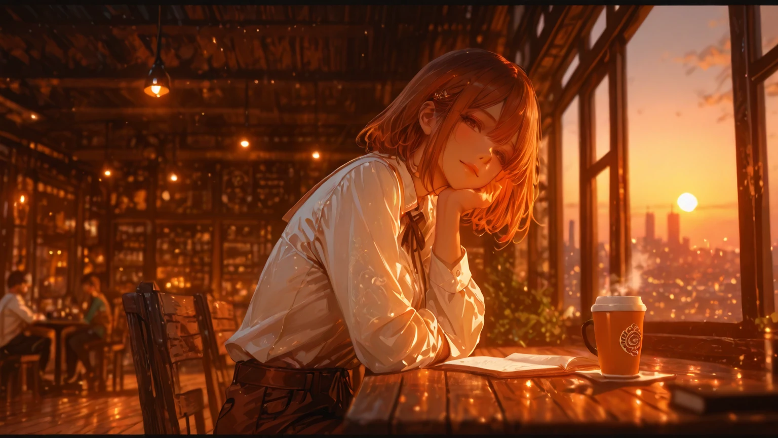 masterpiece, best quality, 1 young woman, beautiful, dusk, particles,magic, cozy, sitting on swing beneath willow tree and reading book, dark red hair in low twin tails, swept bangs, gray eyes, strapless gray top with white trim, black jeans, black boots,
dramatic light, beautiful lights,4k, gorgeous, cinematic,
