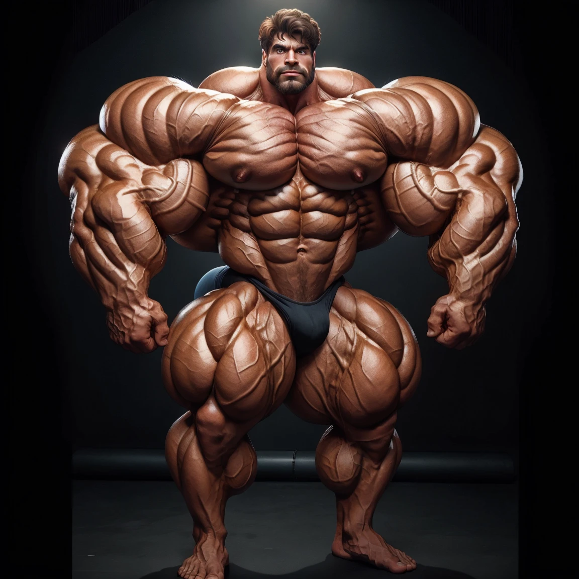 Just muscular old man, extremely thick thighs, large belly, standing alone, 1 truck driver, (Huge muscular old man like boxer , wearing a , and regatta) (shorth hair, 2 tone hair color, two tone hair colors, Red and white hair color), breastplate, abnormal muscle size, very large muscle, absurdly muscular size, huge pectorals, short white hair, short bearded, simple background, work of art, highy detailed, 8k, high resolution, --style 250, -- at 6.0