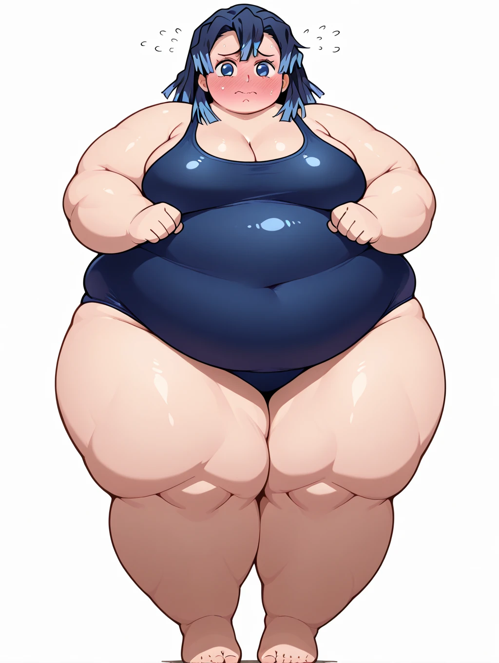(Massive pregnant belly:1.2)(Slingshot :1.1)sad, farm backround, Full body, looking at viewer, 1girl, solo, short pink hair, (dark blue choker),