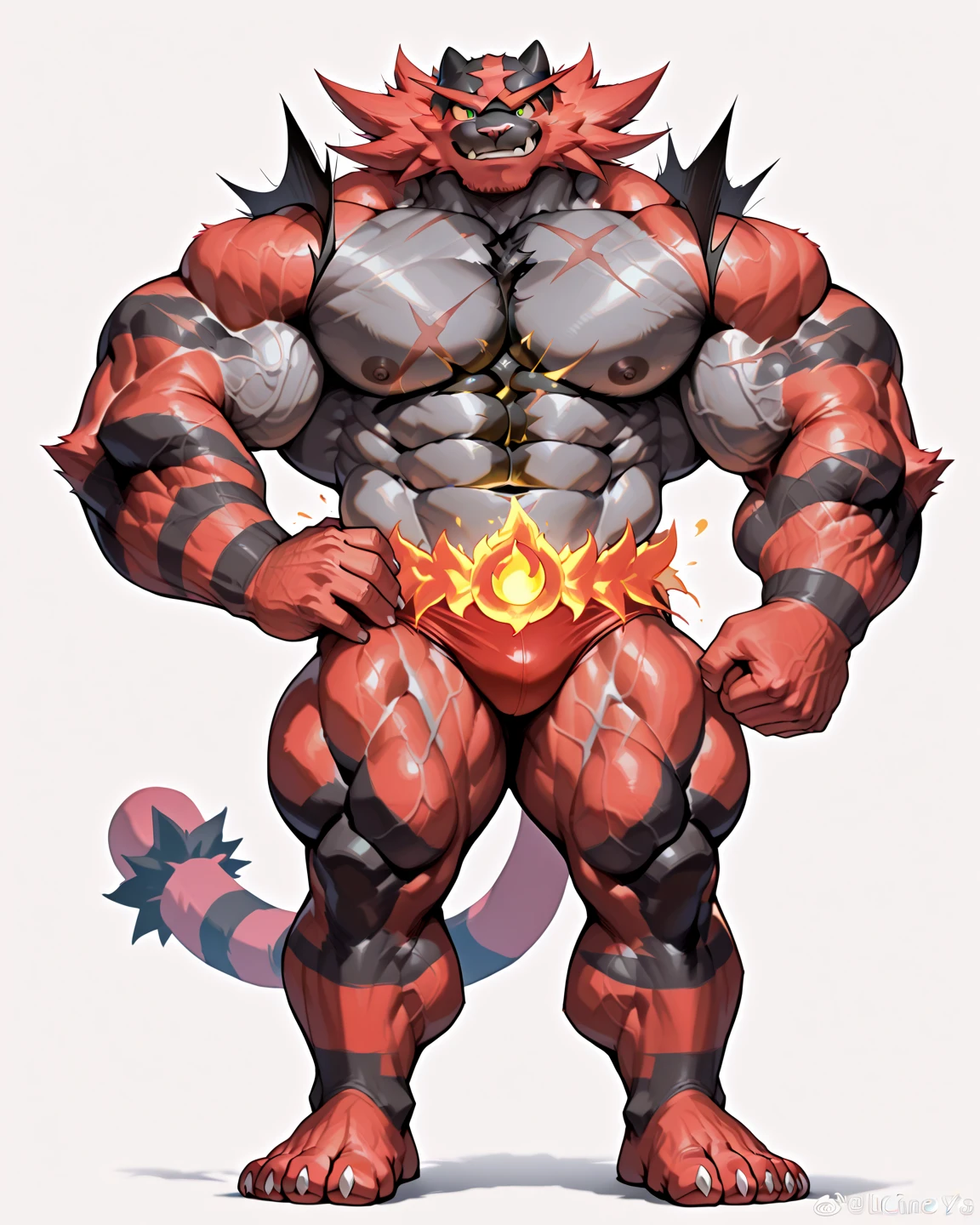 (masterpiece, best quality, detailed:1.2) detailed full body, (Pokémon), incineroar, 4k, high resolution, best quality, posted on e621, solo, male, adult, masculine, muscular, (white background, no background:1.1), (by wfa:1.0), (by negger:1.0), (detailed face, detailed eyes:1.1), (cel shaded:1.2), half body, fire belt, incineroar, big muscle (pecs, triceps, traps) unusually developed muscular body, body full of huge muscles. showing off muscles, pectorales enormes. Exaggeratedly huge muscles. Gigachad Muscular, NJfurry, Its full plate armor emphasizes the muscles. suit fully made of metal, have big wings.