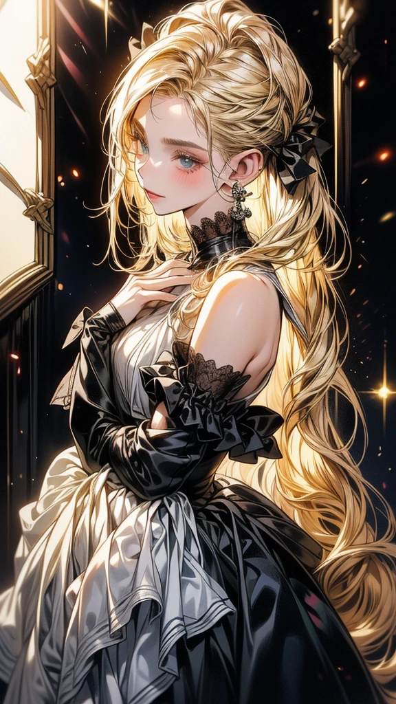 ((Sketch)), ((Watercolor)),((best quality)) ((best quality)), ((masterpiece)), (detailed), HD, Highly Detailed, 4k image, anime style, beautiful young teenage girl, 13 years old, pearly white skin, Blonde braided ponytail hair, adorable and cute  features, golden-brown colored eyes, White Japanese Maid Uniform, Black sheer stockings plump thick lips, small minimal A-cup breasts, tall height(180cm), small narrow waist, wide curvy hips, plump large round ass, 